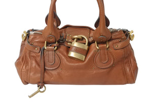 Chloe クロエ パディントン ワンショルダーバッグ ブラウン レザー 7ESA02 ステッチ ハンドバッグ ゴールド金具 美品 中古 4b001704
