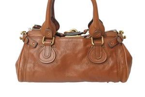 Chloe クロエ パディントン ワンショルダーバッグ ブラウン レザー 7ESA02 ステッチ ハンドバッグ ゴールド金具 美品 中古 4b001704
