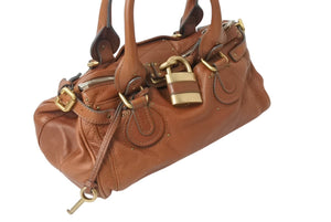 Chloe クロエ パディントン ワンショルダーバッグ ブラウン レザー 7ESA02 ステッチ ハンドバッグ ゴールド金具 美品 中古 4b001704