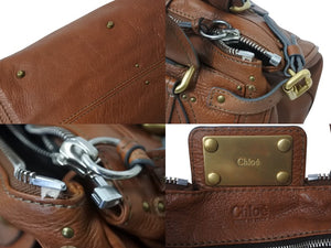 Chloe クロエ パディントン ワンショルダーバッグ ブラウン レザー 7ESA02 ステッチ ハンドバッグ ゴールド金具 美品 中古 4b001704