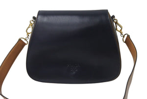 PRADA プラダ ショルダーバッグ 斜め掛けバッグ ロゴ イタリア製 レザー ブラック ブラウン ゴールド金具 美品 中古 4b001706