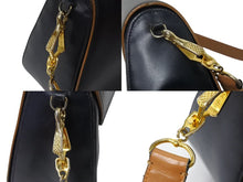 Load image into Gallery viewer, PRADA プラダ ショルダーバッグ 斜め掛けバッグ ロゴ イタリア製 レザー ブラック ブラウン ゴールド金具 美品 中古 4b001706