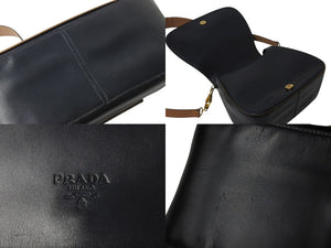 PRADA プラダ ショルダーバッグ 斜め掛けバッグ ロゴ イタリア製 レザー ブラック ブラウン ゴールド金具 美品 中古 4b001706