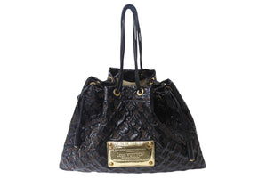極美品 LOUIS VUITTON ルイヴィトン ショルダーバッグ エルヴィニル スクイーチ 巾着バッグ モノグラム ブラウン ブラック キャンバス ビニール レザー ゴールド金具 中古 4b001707