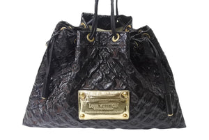 極美品 LOUIS VUITTON ルイヴィトン ショルダーバッグ エルヴィニル スクイーチ 巾着バッグ モノグラム ブラウン ブラック キャンバス ビニール レザー ゴールド金具 中古 4b001707