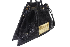 極美品 LOUIS VUITTON ルイヴィトン ショルダーバッグ エルヴィニル スクイーチ 巾着バッグ モノグラム ブラウン ブラック キャンバス ビニール レザー ゴールド金具 中古 4b001707