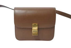 CELINE セリーヌ クラシックボックス ショルダーバッグ カーフスキン ブラウン イタリア製 ゴールド金具 美品 中古 4b001708