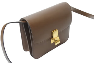 CELINE セリーヌ クラシックボックス ショルダーバッグ カーフスキン ブラウン イタリア製 ゴールド金具 美品 中古 4b001708
