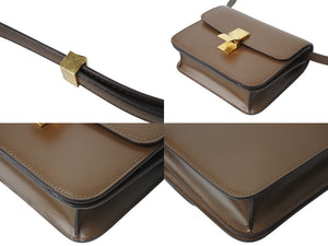 CELINE セリーヌ クラシックボックス ショルダーバッグ カーフスキン ブラウン イタリア製 ゴールド金具 美品 中古 4b001708