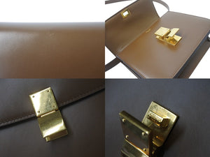 CELINE セリーヌ クラシックボックス ショルダーバッグ カーフスキン ブラウン イタリア製 ゴールド金具 美品 中古 4b001708