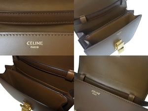 CELINE セリーヌ クラシックボックス ショルダーバッグ カーフスキン ブラウン イタリア製 ゴールド金具 美品 中古 4b001708