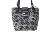Load image into Gallery viewer, FENDI フェンディ マンマバケット トートバッグ ハンドバッグ ズッキーノ ネイビー コットンキャンバス シルバー金具 中古 4b001755
