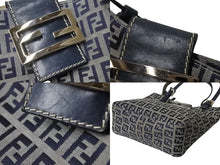 Load image into Gallery viewer, FENDI フェンディ マンマバケット トートバッグ ハンドバッグ ズッキーノ ネイビー コットンキャンバス シルバー金具 中古 4b001755
