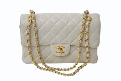 極美品 CHANEL シャネル ダブルフェイス マトラッセ 23 両面フラップ ダブルチェーン ショルダーバッグ ラムスキン ベージュ ゴールド金具 4番台 中古 4b001765