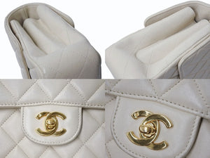 極美品 CHANEL シャネル ダブルフェイス マトラッセ 23 両面フラップ ダブルチェーン ショルダーバッグ ラムスキン ベージュ ゴールド金具 4番台 中古 4b001765