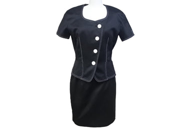 極美品 Mademoi selle Dior マドモアゼルディオール セットアップ ジャケット スカート コットン ブラック ホワイト サイズM 中古 4b001821