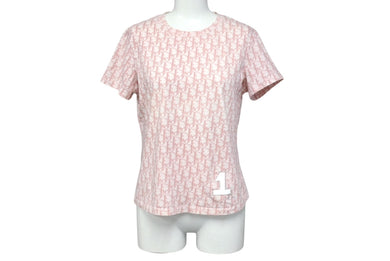 Christian Dior クリスチャンディオール Tシャツ トロッター 総柄 ガリアーノ期 ピンク コットン ラインストーン 良品 中古 4b001823