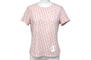 Christian Dior クリスチャンディオール Tシャツ トロッター 総柄 ガリアーノ期 ピンク コットン ラインストーン 良品 中古 4b001823