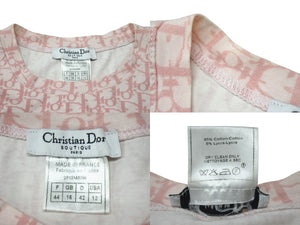 Christian Dior クリスチャンディオール Tシャツ トロッター 総柄 ガリアーノ期 ピンク コットン ラインストーン 良品 中古 4b001823