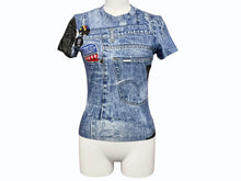 Load image into Gallery viewer, 極美品 Christian Dior クリスチャンディオール 半袖Tシャツ 1A12055021 サイズ36 デニム総柄プリント ガリアーノ期 中古 4b001824