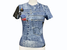 Load image into Gallery viewer, 極美品 Christian Dior クリスチャンディオール 半袖Tシャツ 1A12055021 サイズ36 デニム総柄プリント ガリアーノ期 中古 4b001824