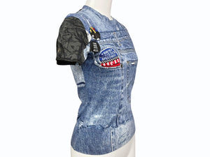 極美品 Christian Dior クリスチャンディオール 半袖Tシャツ 1A12055021 サイズ36 デニム総柄プリント ガリアーノ期 中古 4b001824