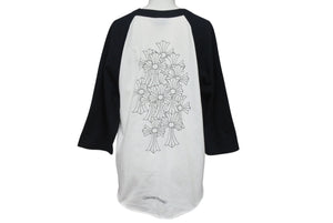 CHROME HEARTS クロムハーツ ラグラン 7部丈Tシャツ サイズM CHクロス セメタリークロス プリント ホワイト ブラック 美品 中古 4b001827