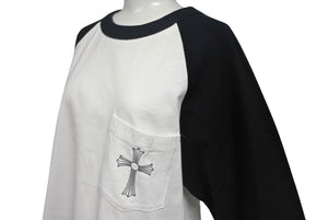 CHROME HEARTS クロムハーツ ラグラン 7部丈Tシャツ サイズM CHクロス セメタリークロス プリント ホワイト ブラック 美品 中古 4b001827