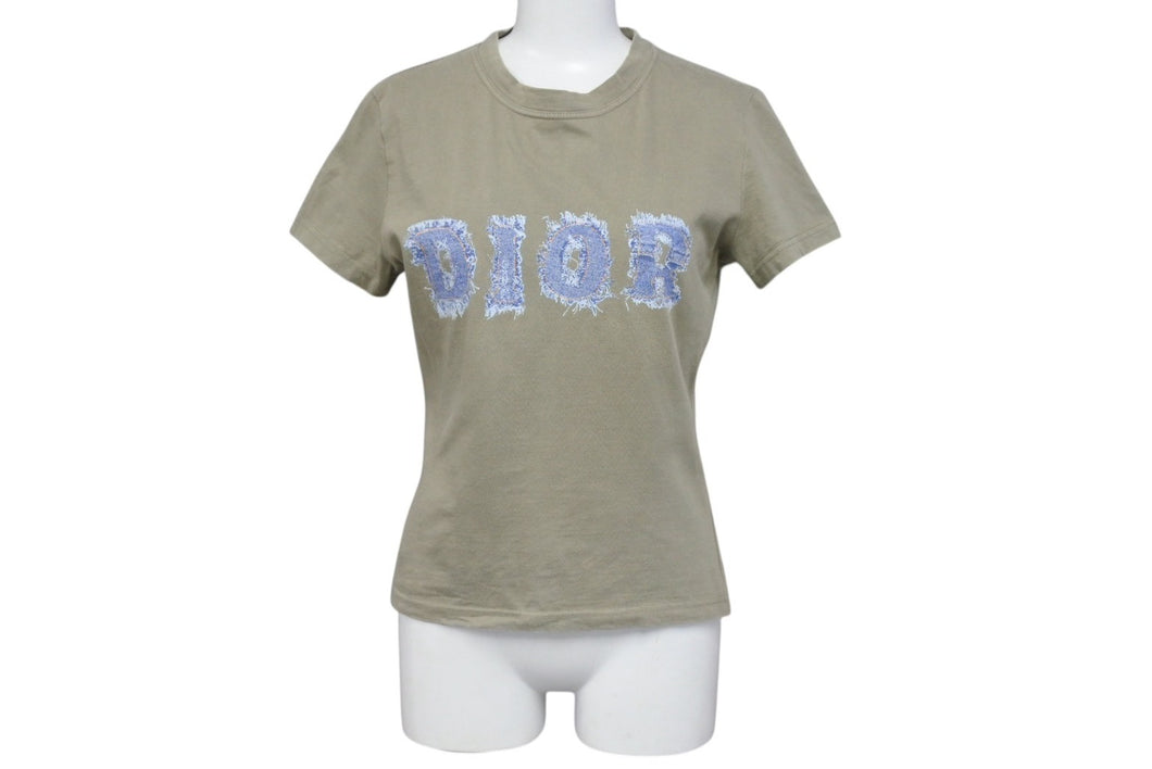 ChristianDior クリスチャンディオール 半袖Tシャツ 3P16155024 サイズ40 デニムロゴ プリント カーキ 美品 中古 4b001828