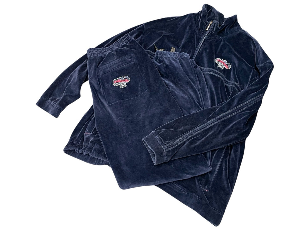 PellePelle ペレペレ ベロア セットアップ ジャージ トラックジャケット トラックパンツ 52KWC ネイビー レッド XL 美品 中古 4b001836