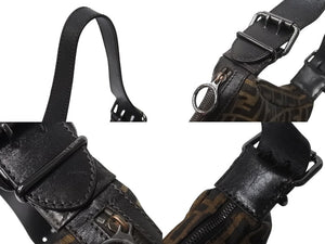 FENDI フェンディ ズッカ柄 ワンショルダーバッグ ハンドバッグ FF キャンバス レザー ブラウン ブラック ブラックメタル 美品 中古 4b001852