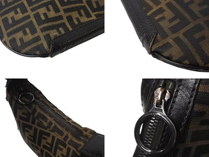 FENDI フェンディ ズッカ柄 ワンショルダーバッグ ハンドバッグ FF キャンバス レザー ブラウン ブラック ブラックメタル 美品 中古 4b001852