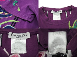 Christian Dior クリスチャンディオール 半袖Tシャツ 3H16155021 サイズ42 シニール 刺繍 パープル マルチカラー 良品 中古 4b001881