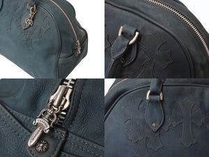 CHROME HEARTS クロムハーツ 現行型 ジムバッグ ミデュアム セメタリークロスパッチ 14パッチ ヌバック ブルー系 美品 中古 4b001884