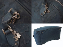 Load image into Gallery viewer, CHROME HEARTS クロムハーツ 現行型 ジムバッグ ミデュアム セメタリークロスパッチ 14パッチ ヌバック ブルー系 美品 中古 4b001884