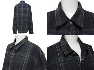 CHROME HEARTS クロムハーツ LOOSE END 長袖シャツ サイズL チェック柄 クロスボールボタン CHクロスレザーパッチ チャコール系 美品 中古 4b001886