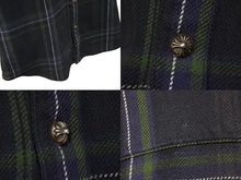 Load image into Gallery viewer, CHROME HEARTS クロムハーツ LOOSE END 長袖シャツ サイズL チェック柄 クロスボールボタン CHクロスレザーパッチ チャコール系 美品 中古 4b001886
