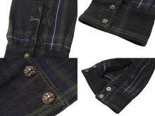 Load image into Gallery viewer, CHROME HEARTS クロムハーツ LOOSE END 長袖シャツ サイズL チェック柄 クロスボールボタン CHクロスレザーパッチ チャコール系 美品 中古 4b001886