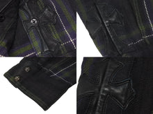 Load image into Gallery viewer, CHROME HEARTS クロムハーツ LOOSE END 長袖シャツ サイズL チェック柄 クロスボールボタン CHクロスレザーパッチ チャコール系 美品 中古 4b001886