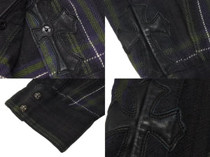 CHROME HEARTS クロムハーツ LOOSE END 長袖シャツ サイズL チェック柄 クロスボールボタン CHクロスレザーパッチ チャコール系 美品 中古 4b001886