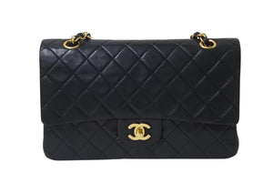 極美品 CHANEL シャネル マトラッセ25 Wフラップ Wチェーンショルダーバッグ 1番台 ラムスキン ココマーク ブラック ゴールド金具 中古 4b001920