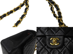 極美品 CHANEL シャネル マトラッセ25 Wフラップ Wチェーンショルダーバッグ 1番台 ラムスキン ココマーク ブラック ゴールド金具 中古 4b001920