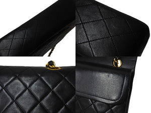 極美品 CHANEL シャネル マトラッセ25 Wフラップ Wチェーンショルダーバッグ 1番台 ラムスキン ココマーク ブラック ゴールド金具 中古 4b001920