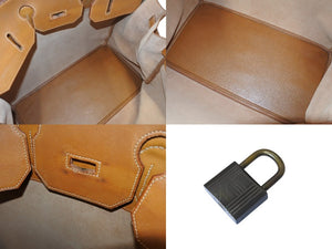 HERMES エルメス ハンドバッグ オータクロア50 ナチュラル ヴァッシュ ブロンズ金具 ○N刻印 中古 4b001949
