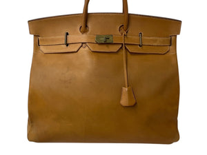 HERMES エルメス ハンドバッグ オータクロア50 ナチュラル ヴァッシュ ブロンズ金具 ○N刻印 中古 4b001949