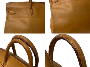 HERMES エルメス ハンドバッグ オータクロア50 ナチュラル ヴァッシュ ブロンズ金具 ○N刻印 中古 4b001949
