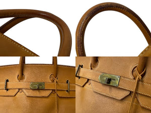 HERMES エルメス ハンドバッグ オータクロア50 ナチュラル ヴァッシュ ブロンズ金具 ○N刻印 中古 4b001949