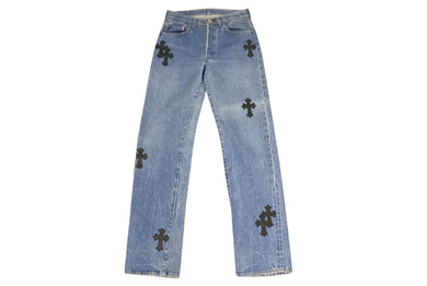 極美品 CHROME HEARTS クロムハーツ LEVI'S 505 U VNTG JEAN クロスパッチデニムパンツ インディゴブルー サイズ27 中古 4b001965 