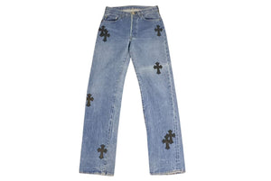 極美品 CHROME HEARTS クロムハーツ LEVI'S 505 U VNTG JEAN クロスパッチデニムパンツ インディゴブルー サイズ27 中古 4b001965 