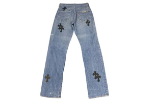 極美品 CHROME HEARTS クロムハーツ LEVI'S 505 U VNTG JEAN クロスパッチデニムパンツ インディゴブルー サイズ27 中古 4b001965 